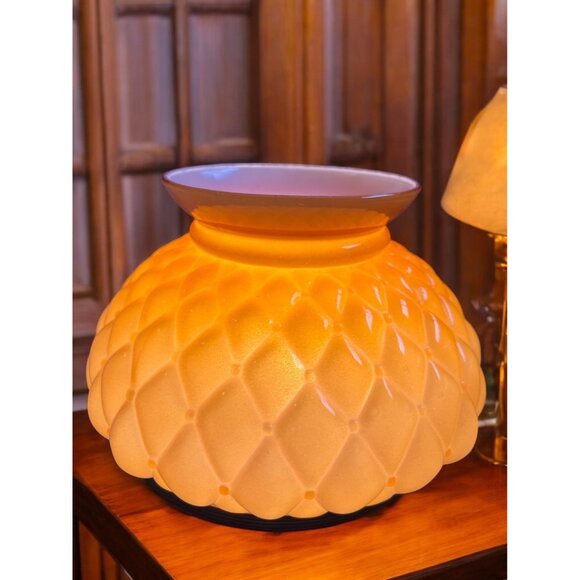 Vintage Amber Glass Lampshade Quilted Replacement Globe Overlay Glass 6 3/4" - Picture 5 of 12